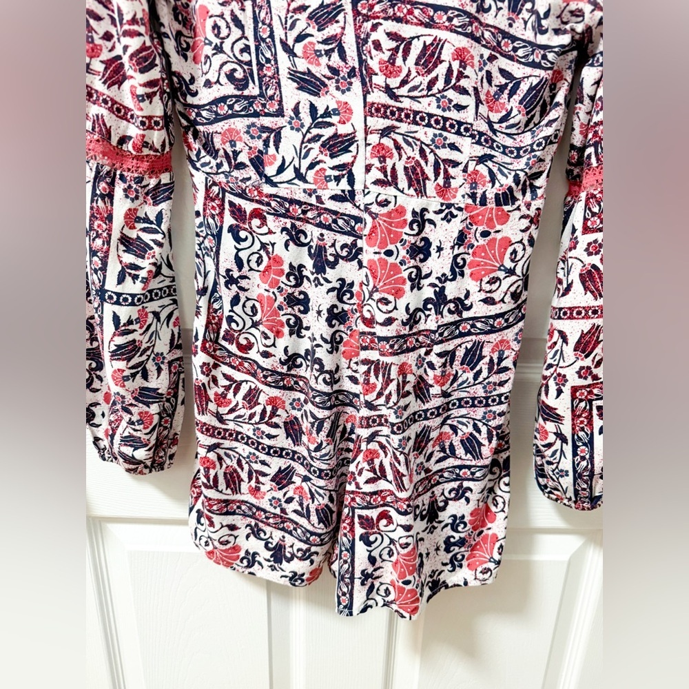 Roxy boho beach pink purple mosaic v neck floral romper playsuit lace small - Picture 11 of 12